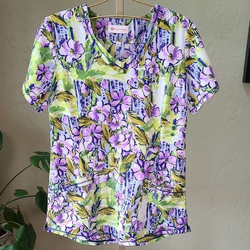 White Cross Women's Floral‎ Top - Purple and Green